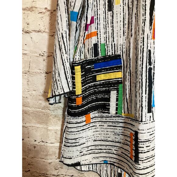 Multiples Artsy Top Womens Medium Colorful Retro Stripes Asymmetric Hem Zip Up - Picture 7 of 13